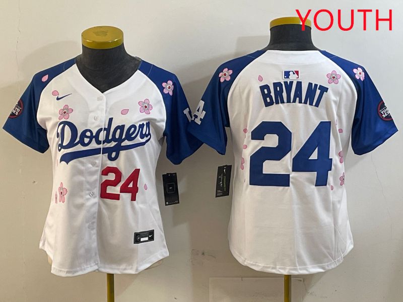 Youth Los Angeles Dodgers #24 Bryant White Blue Sakura Edition 2025 Nike MLB Jersey style 12->youth mlb jersey->Youth Jersey